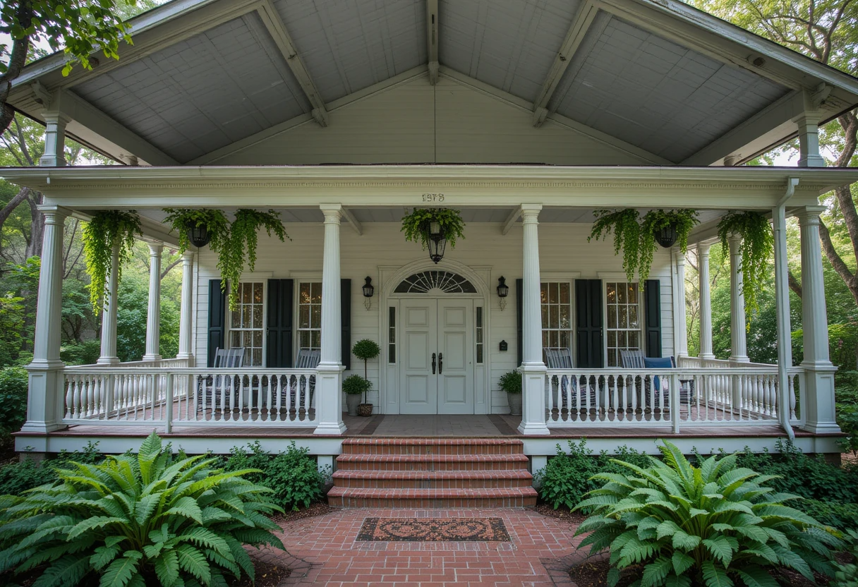 Southern Plantation Porch with Rocking Chairs & Ferns