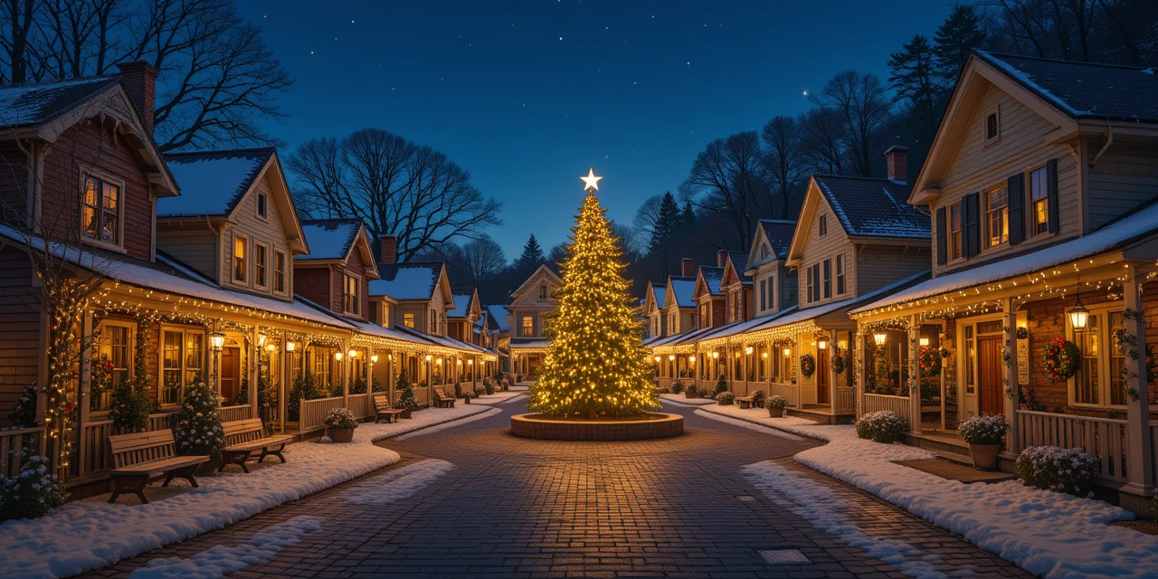 "Autumn Tree-Lined Street with Lampposts" My Store